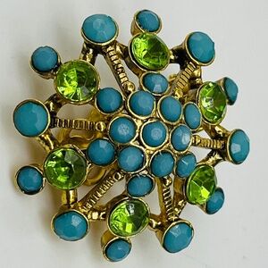 Robin’s Egg Blue, and Green gem ,Flower Clip Earrings.  Vintage